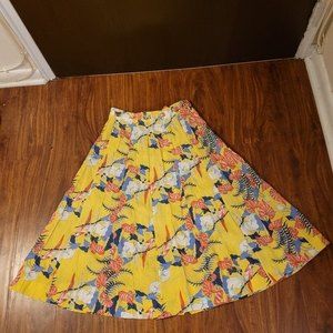 Yellow Floral Pleated Button Front Pleated Midi Skirt Size Small